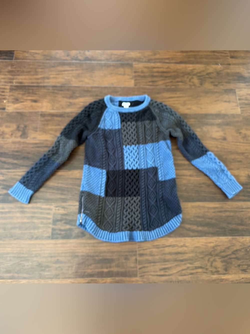 LL Bean Signature Womens medium  Colorblock Cable Knit  Cotton Sweater (
